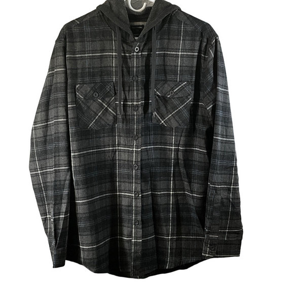 burnside Other - Burnside Charcoal Plaid Hooded Shirt Jacket